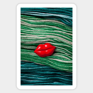 Red Lips On Yarn Sticker